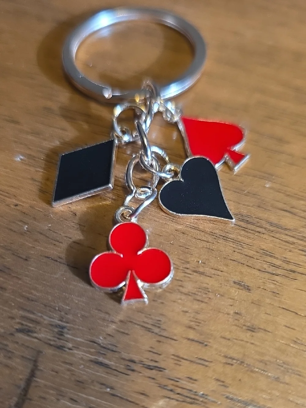 Gold Keyring with Red and Black Card Suit Charms - Women Accessories